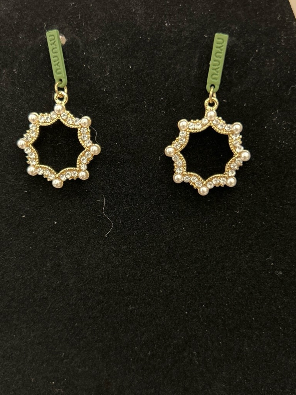 Gold Crystal & Pearl Halo Drop Earrings by